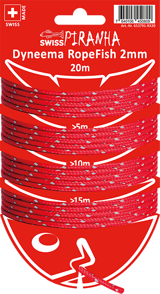Swiss Piranha RopeFish Zeltschnur Dyneema, 20m / 2mm / red-reflecting