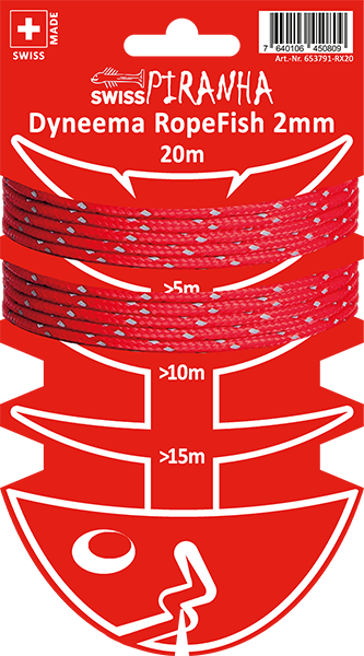 Swiss Piranha RopeFish Zeltschnur Dyneema, 20m / 2mm / red-reflecting