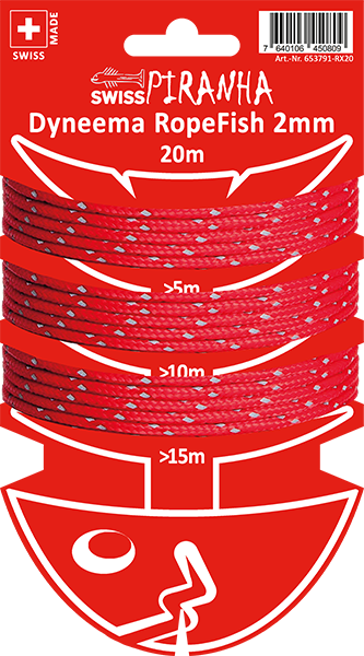 Swiss Piranha RopeFish Zeltschnur Dyneema, 20m / 2mm / red-reflecting