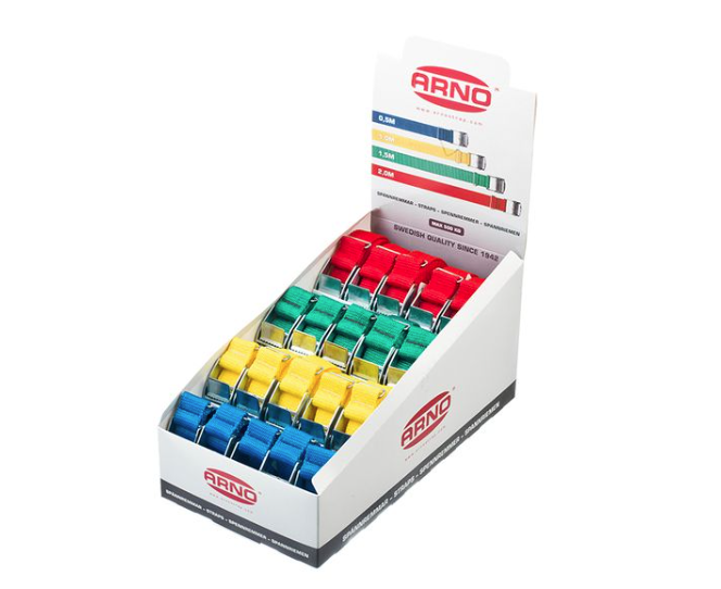 ARNO Sortimentbox - 40 Spannriemen 25mm mit 4 versch. Farben und Längen