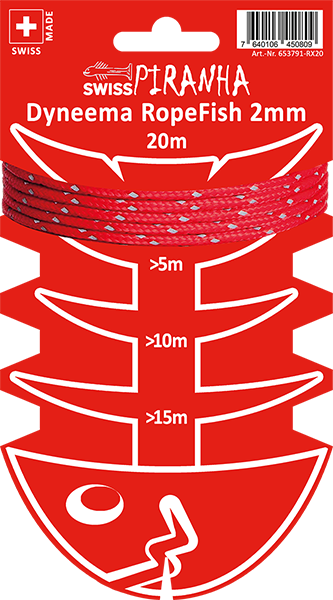 Swiss Piranha RopeFish Zeltschnur Dyneema, 20m / 2mm / red-reflecting